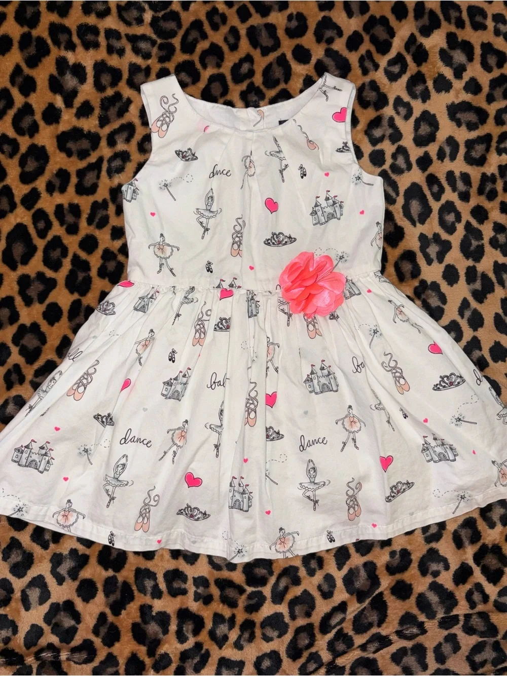 The Children's Place White Ballet Print Dress with Pink Flower 3T